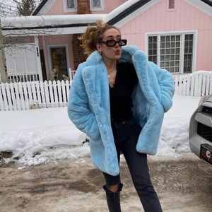 Apparis light blue faux fur coat